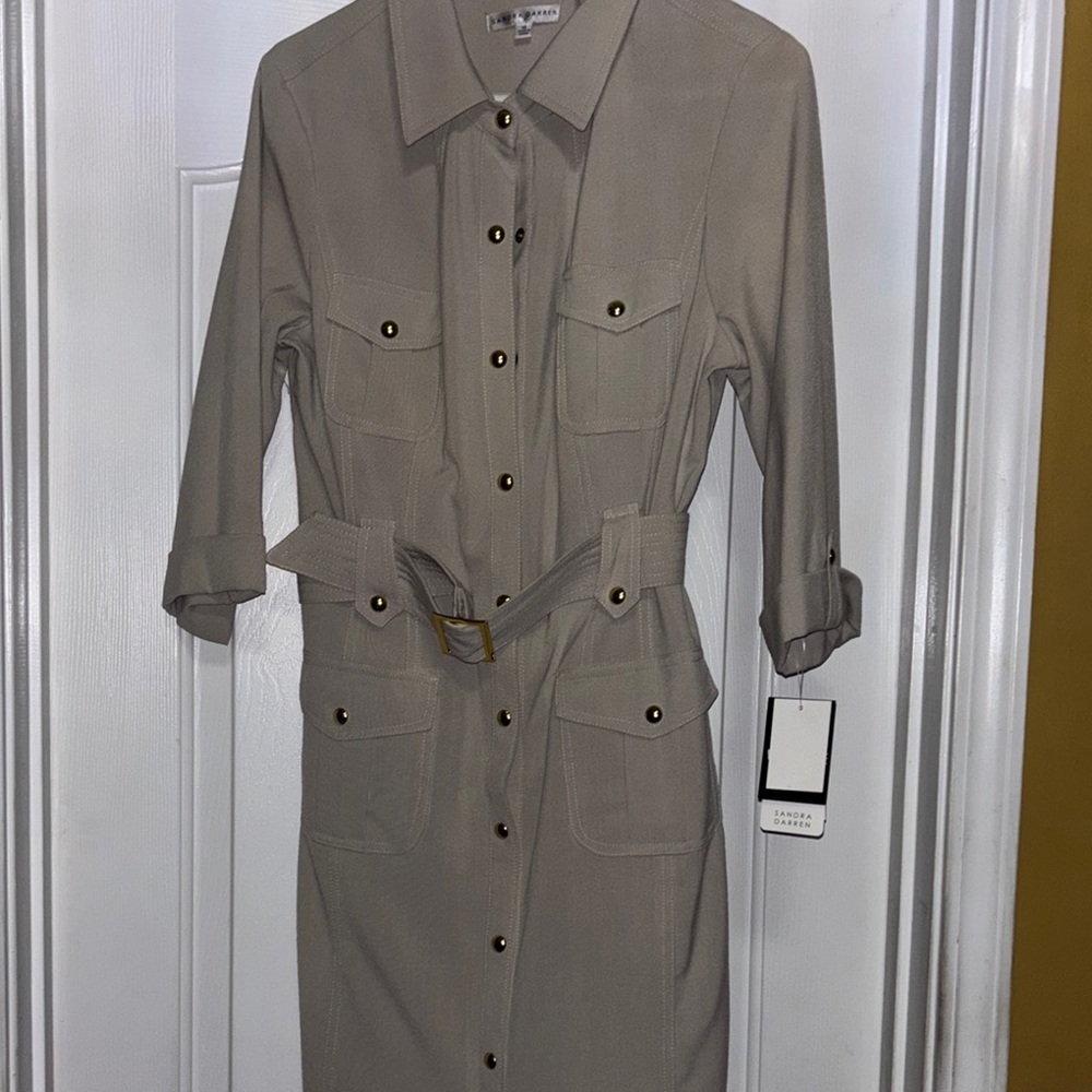Tan Button-Up Dress with Belt